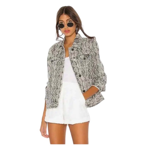 Blank NYC Snake Print Denim Trucker Jacket NWT - Picture 1 of 6